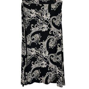 Retro Floral Maxi Skirt L Black Boho Western Classic Chic Neutral Festive Indie